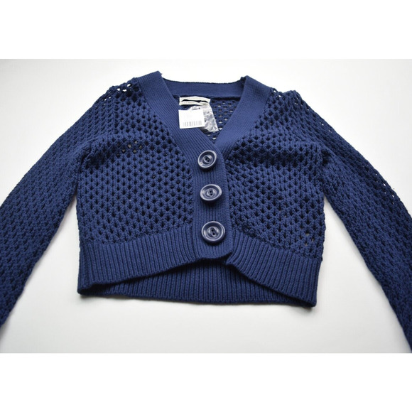 Urban Outfitters Women Small Cardigan Solid Blue Cropped Open Knit Casual Cotton - Picture 2 of 13